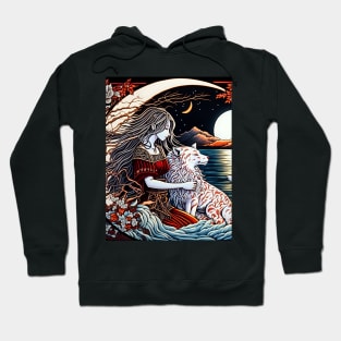 Nighttime by the Lake with a Feline Friend Hoodie